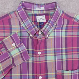 J Crew Slim Fit Shirt Mens XL SLIM Madras Plaid Button Down Long Sleeve